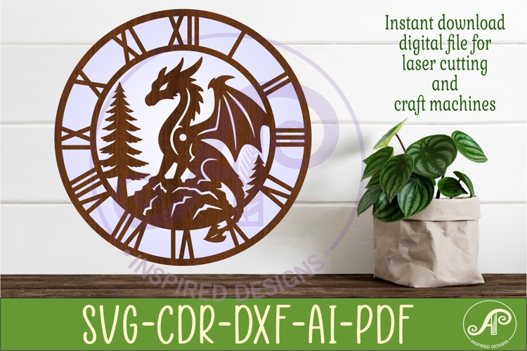 Dragon Wall Clock SVG for Laser Cutting, Fantasy example image 1