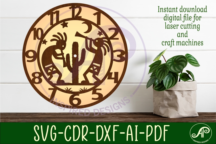Kokopelli clock wall clock laser cut files