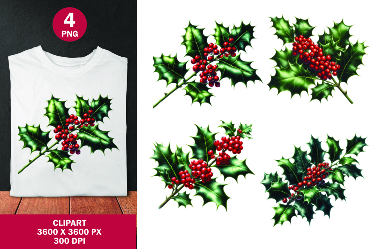 watercolor clipart png - christmas holly branch