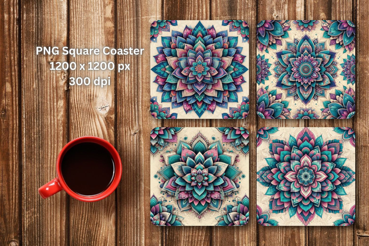 square coaster - floral mandala
