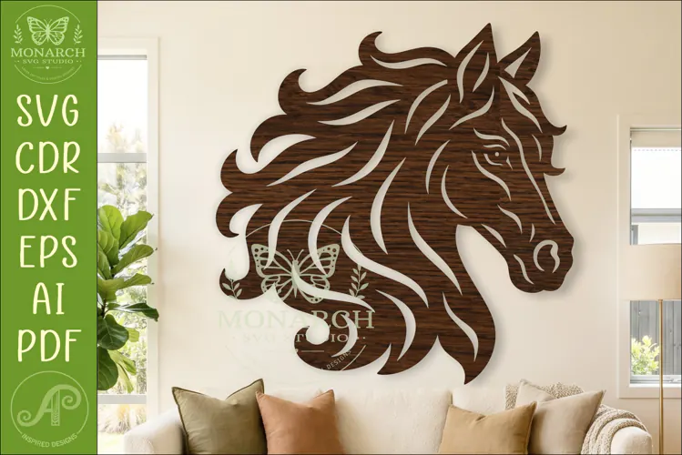 Flowing Mane Horse Head SVG Laser Cut Equestrian Wall Art