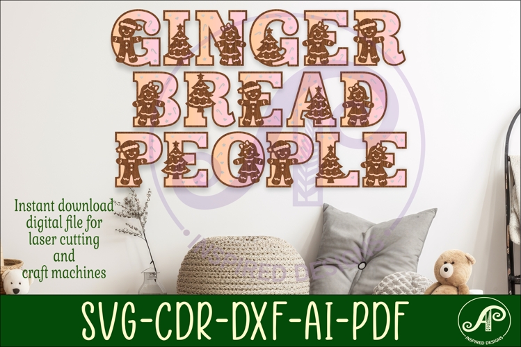 Gingerbread people alphabet set. 2 layer letters. 70 letters