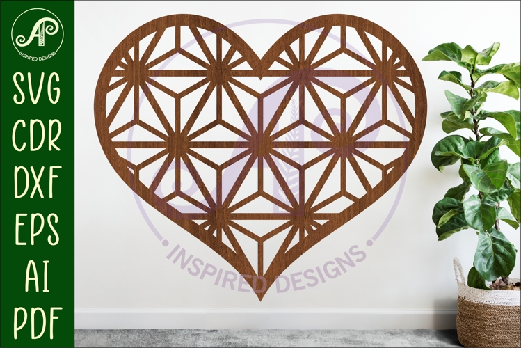 Kumiko pattern heart wall sign, SVG file. design 1