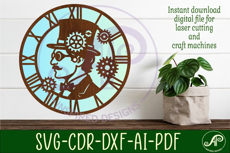 Steampunk man wall clock laser cut files