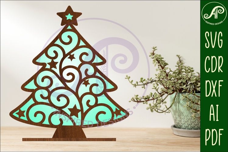 Christmas tree stand, laser cut file, Swirl Christmas tree