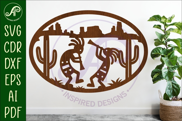 Kokopelli Southwest Wall Art SVG, Western Desert Oval Sign