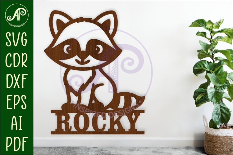 Raccoon personalized name sign laser cut woodland theme