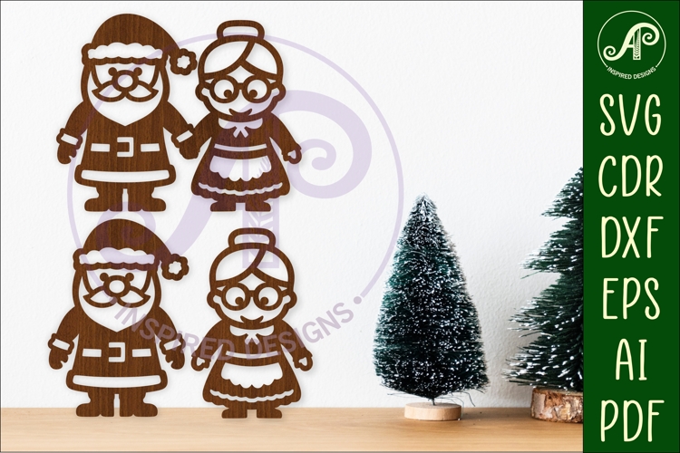 Santa and Mrs Claus shape silhouette Christmas laser cut