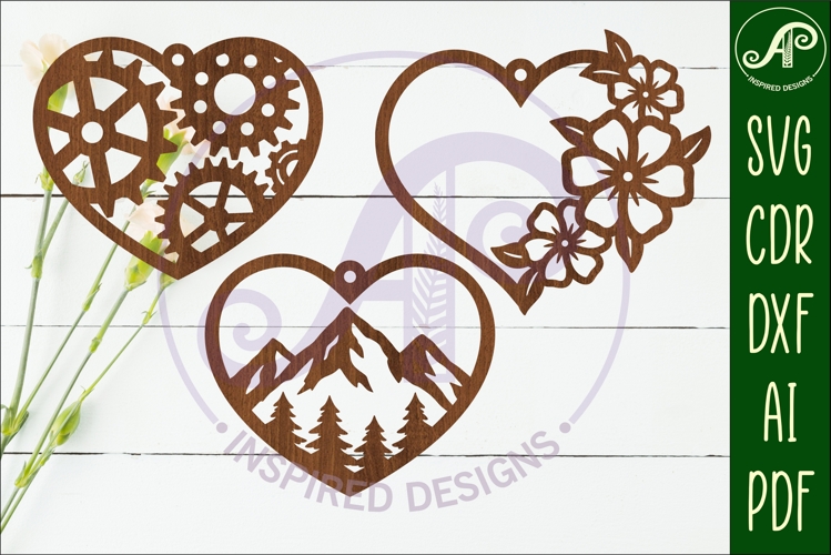 Hanging hearts wall sign, laser cut design 6