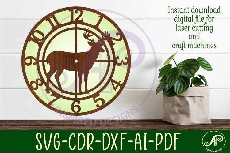 Whitetail Buck Deer hunting clock wall clock laser cut files