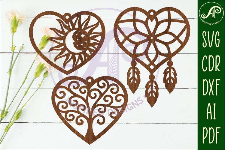 Hanging hearts wall sign, laser cut design 8