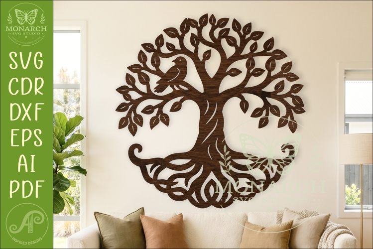 Bird Tree of Life SVG, Elegant Nature Wall Art Laser Cut example image 1