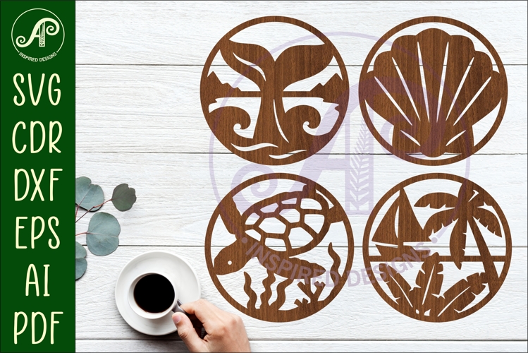 Ocean, nautical Coasters, laser cut out beach designs 3