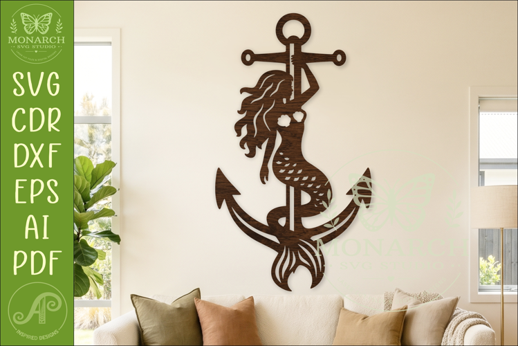 Mermaid Anchor SVG, Nautical Mermaid Wall Art Coastal Decor