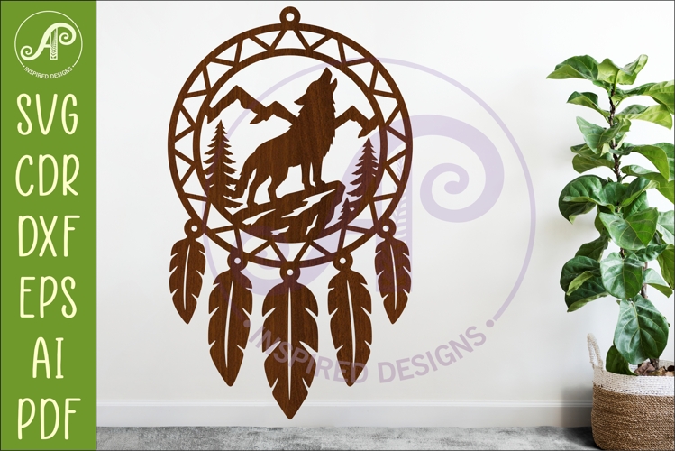 Wolf Dreamcatcher Laser Cut File, Wild Animal Wall Art SVG