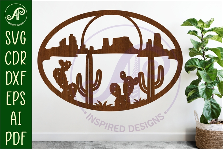 Southwest Desert Wall Art SVG, Monument Valley Cactus Oval
