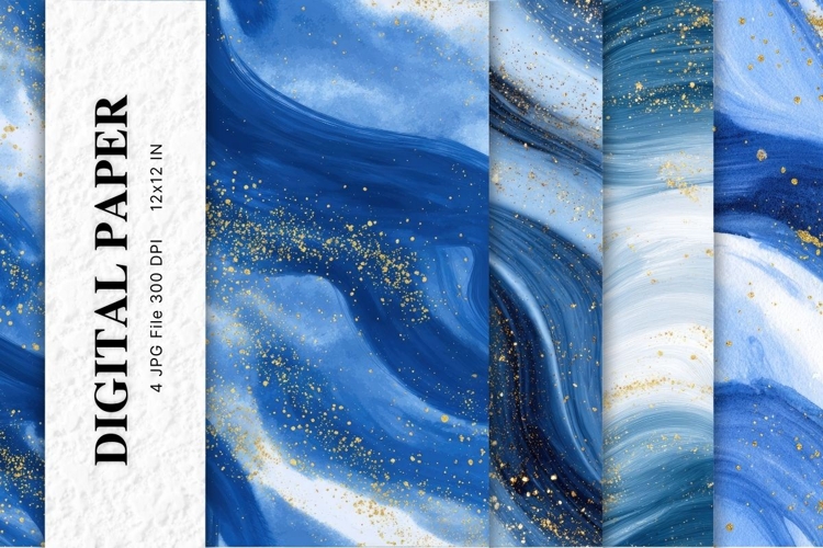 Blue Watercolor Alcohol Ink Background Digital Paper