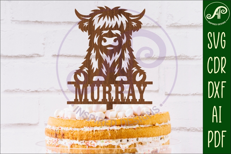 Personalized Highland Cow cake topper SVG laser cut