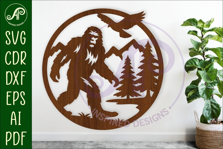 Big foot forest mountain scene wall sign svg laser cut