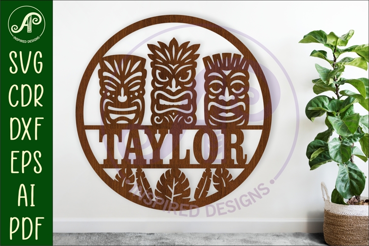 Tiki heads name wall art sign, SVG personalized