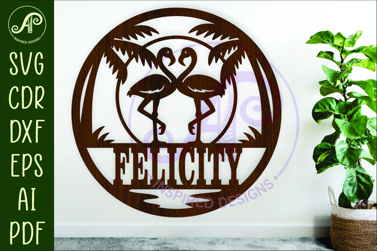 Flamingo Name Sign SVG Tropical Beach Nursery Wall Decor