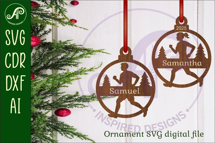 Runner athlete theme personalized Christmas Ornament SVG