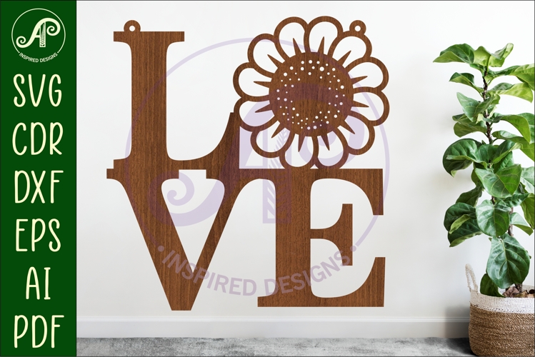 Love word with flower wall art sign, SVG file. vector