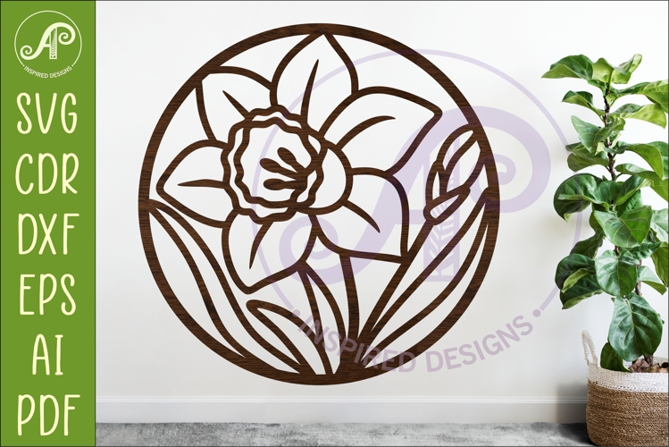 Daffodil Flower Wall Art SVG | Round Floral Laser Cut File