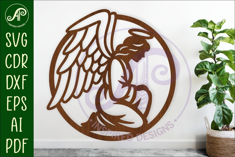 Kneeling Angel Name Sign SVG, Praying Angel Wall Art Laser