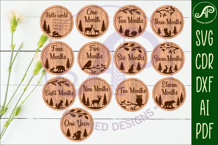 Woodland themed Baby monthly milestone discs SVG forest