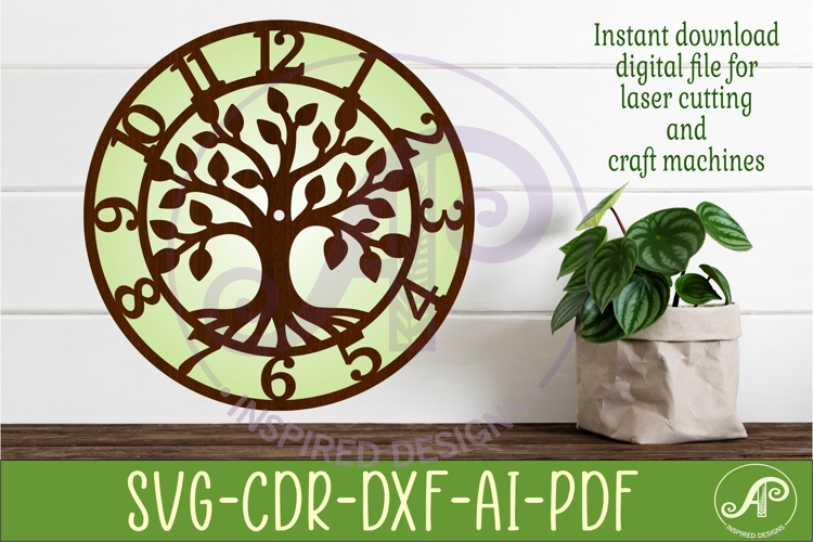 Tree of Life Wall Clock SVG for Laser Cutting Decor example image 1