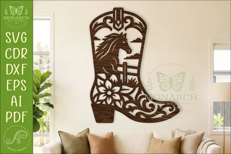 Western Horse Cowboy Boot Wall Art SVG Laser Cut Farmhouse