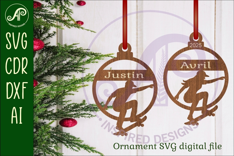 Skateboarder personalized Christmas Ornament SVG