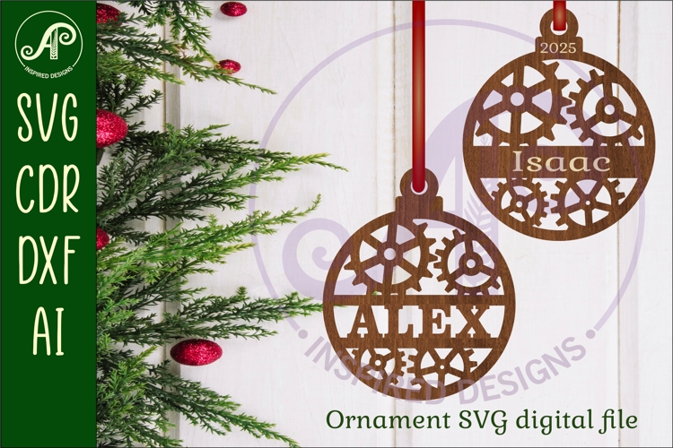 Steampunk Gears personalized Christmas Ornament SVG
