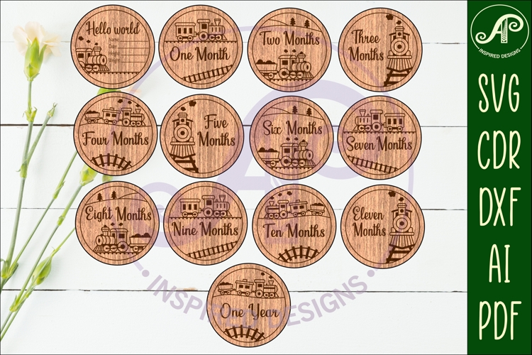 Train themed Baby monthly milestone discs SVG
