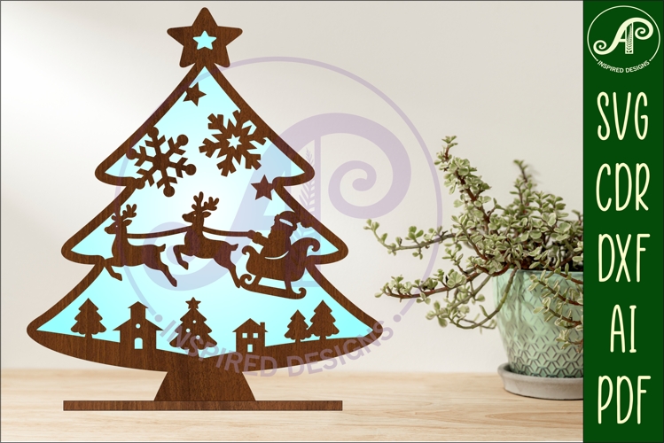Christmas tree stand, laser cut file, Santa sleigh Christmas