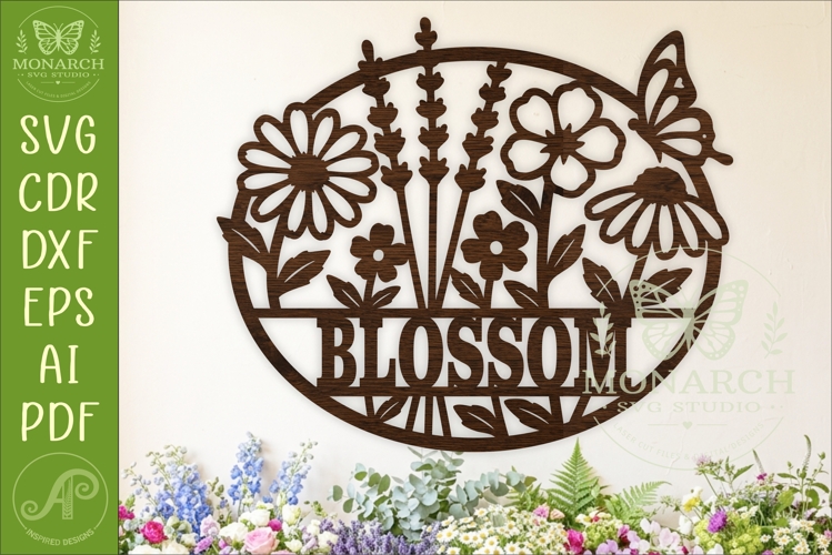 Wildflower Name Sign SVG, Floral Butterfly Monogram, Laser