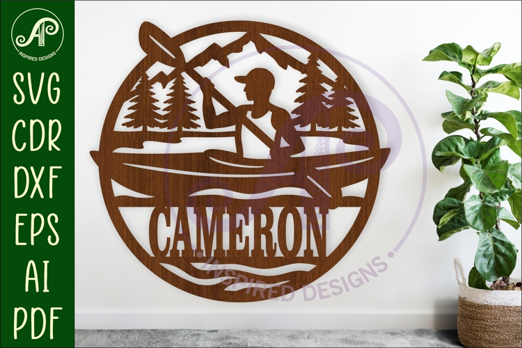 Kayaking male name sign svg laser cut