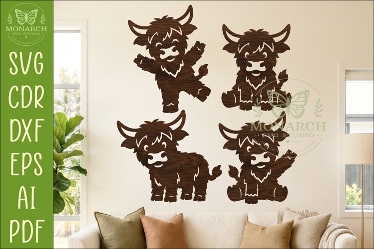 Cute Highland Cow Silhouettes SVG Farm Animal 2