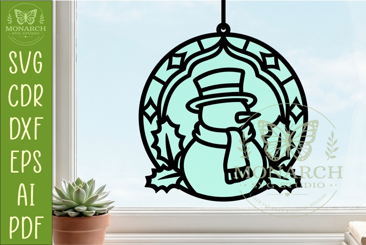 Snowman Suncatcher SVG | Winter Window Hanger Laser