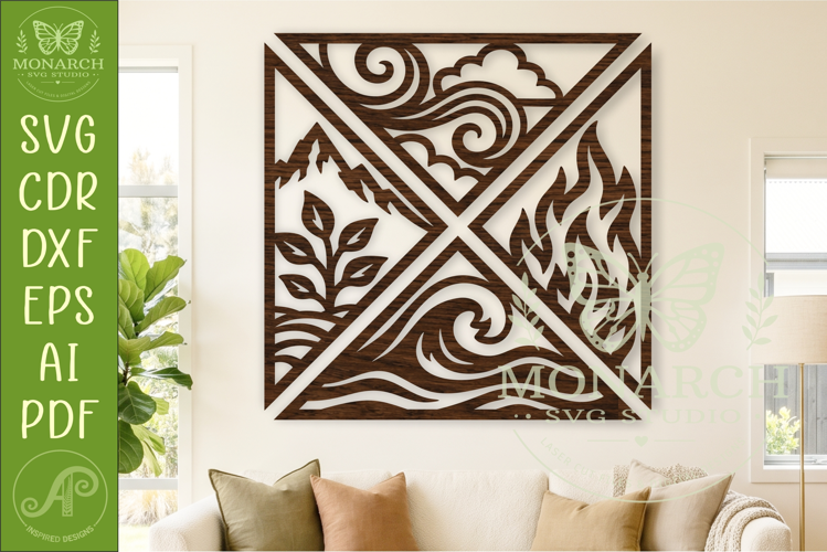 Earth Air Fire Water Wall Art SVG Elemental Nature Laser Cut