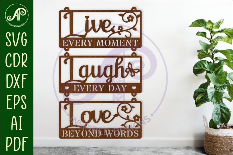 Live, Laugh, Love words wall sign, SVG file. vector sign