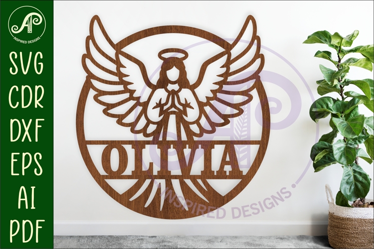 Guardian Angel Name Sign SVG, Praying Angel Laser Cut File