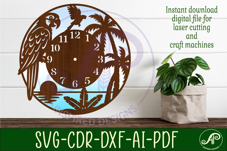 Parrot bird clock wall clock laser cut files