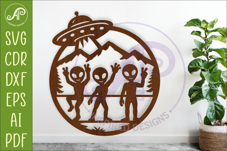 Alien Wall Art UFO Sign Laser Cut File SVG Funny Sci Fi