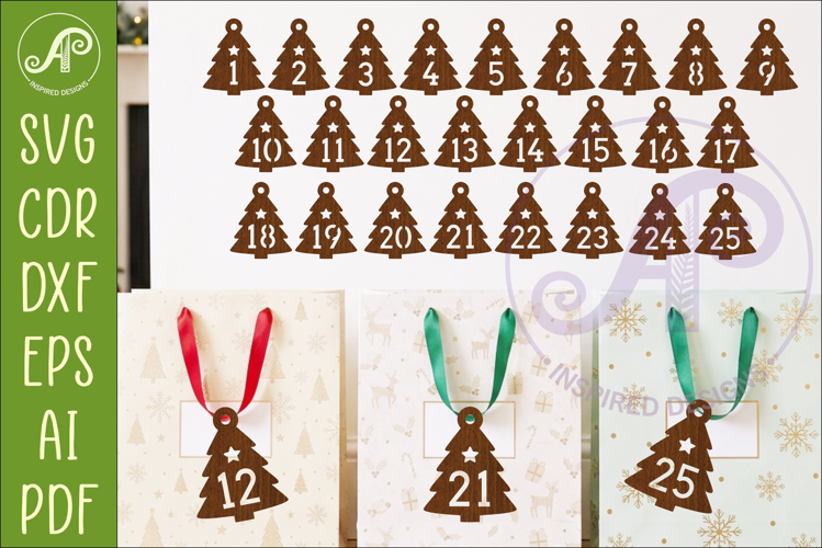 Christmas Tree Advent Calendar Tags SVG, Laser Cut Number