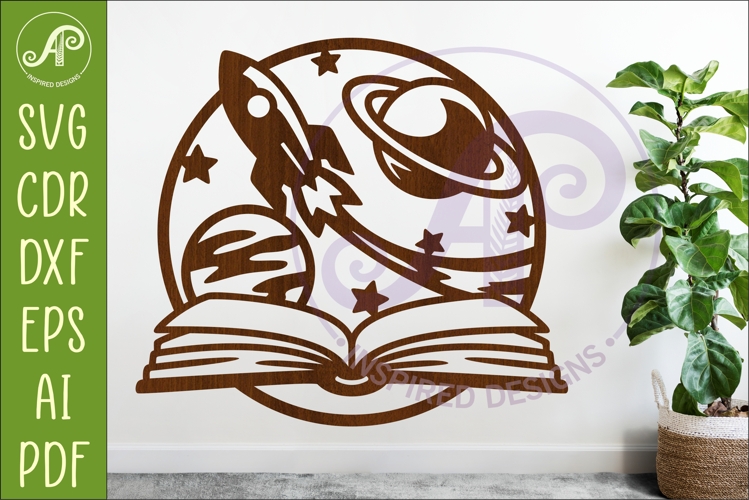 Space Book Wall Art SVG Laser Cut File Reading Decor