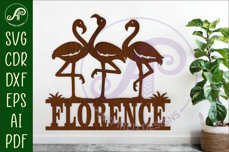 Flamingo Family Name Sign SVG Tropical Wall Decor Laser Cut