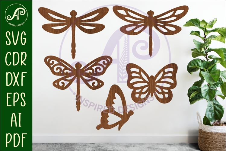 Butterfly and Dragonfly silhouettes laser cut out 3