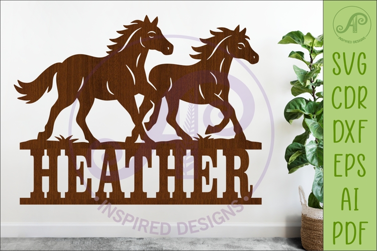 Running Horses Name Sign SVG, Horse Lover Wall Art Laser Cut